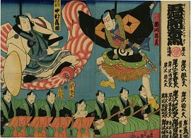 YOSHIIKU, "Ichikawa Ichizô-III and
                            Nakamura Tsurusuke-IV with Musicians"
